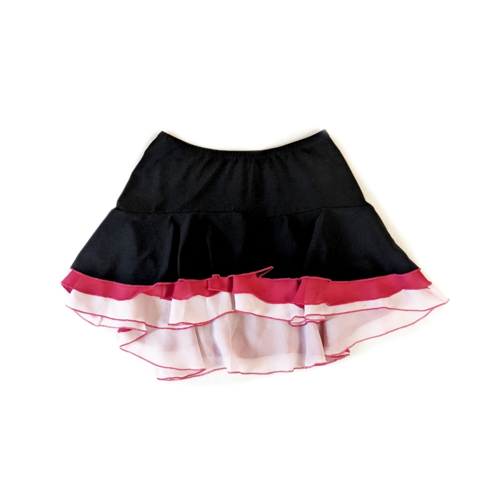 Early 2000s Balletcore Barbiecore Black/Pink Ruffle Hem Y2K Mini Skirt